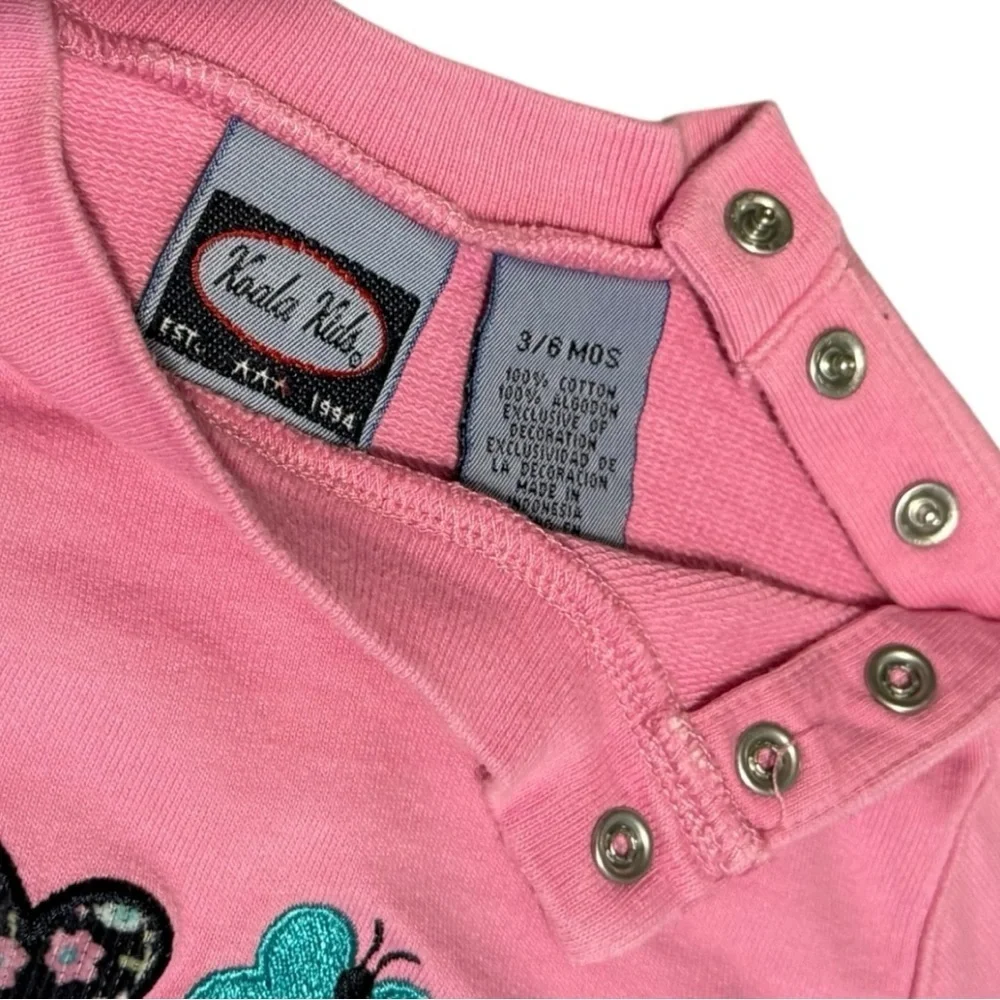 Vintage 1990s Koala Kids Pink Embroidered Sweatshirt 3–6M Floral Butterfly Top